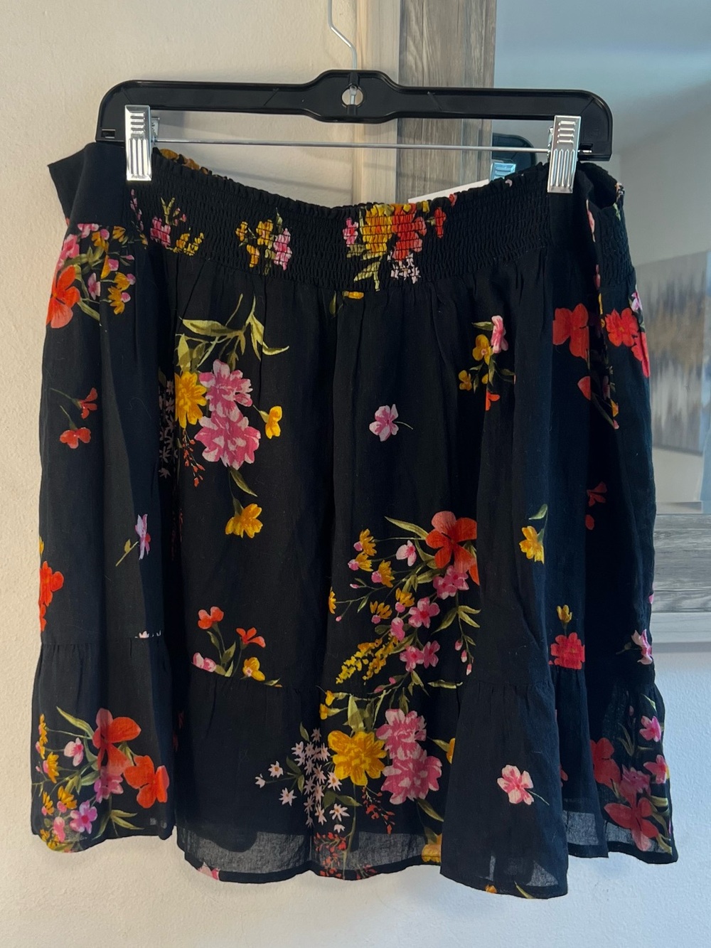 Old Navy Black Skater Skirt with Pink, Yellow & Red Floral Print